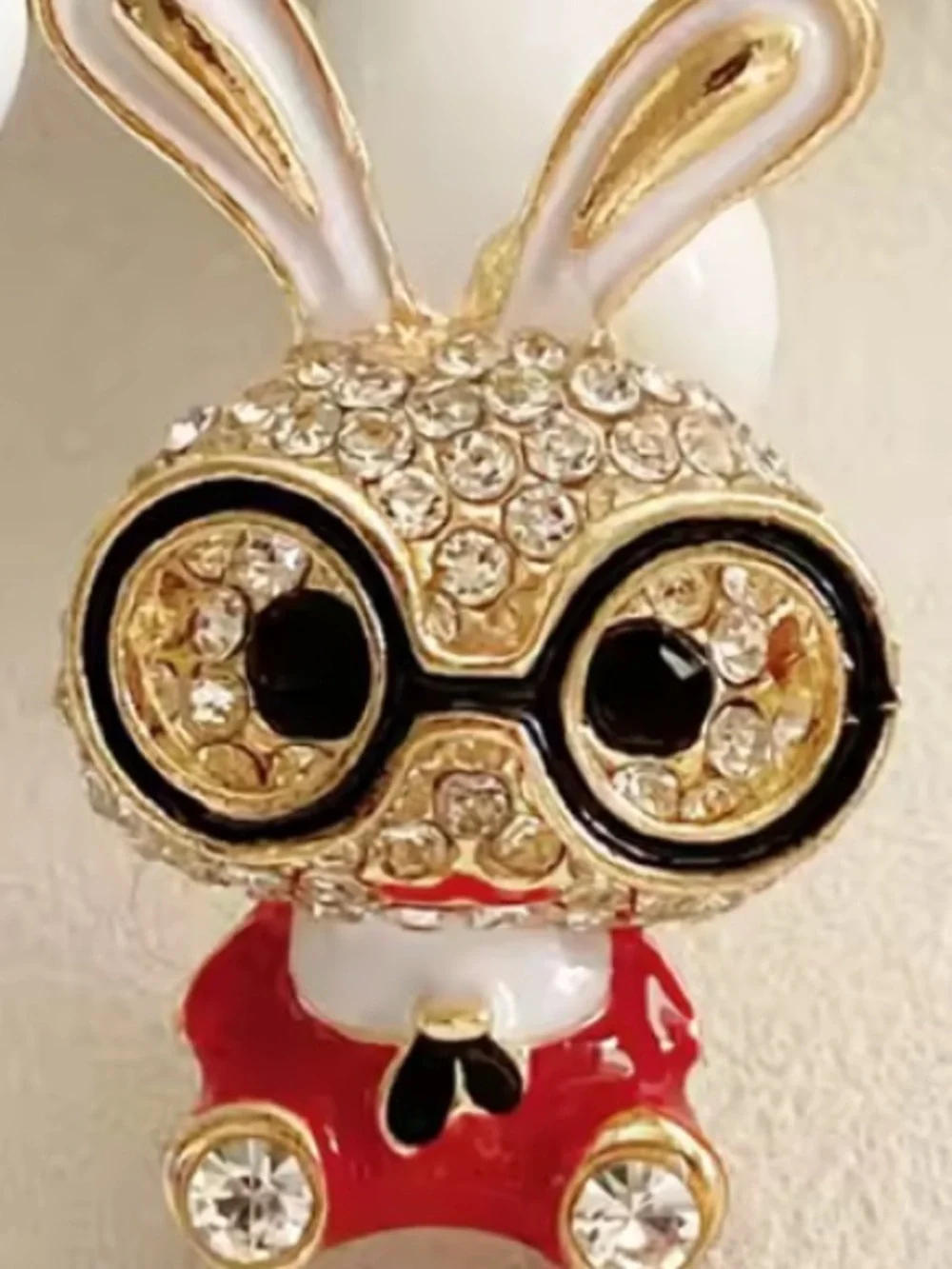 New! Anthropologie Gold-Tone Bunny Brooch with Red Enamel and Clear Crystals